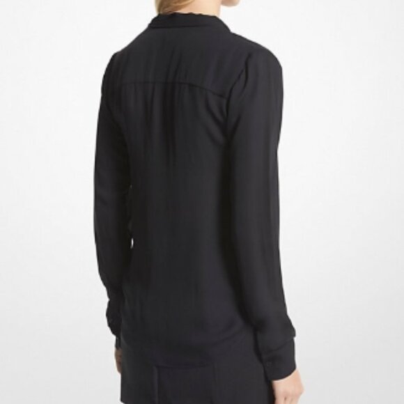 MICHAEL Michael Kors Viscose Blend Tie-Neck Blouse Size: S | Color: Black | NWT - Picture 2 of 4